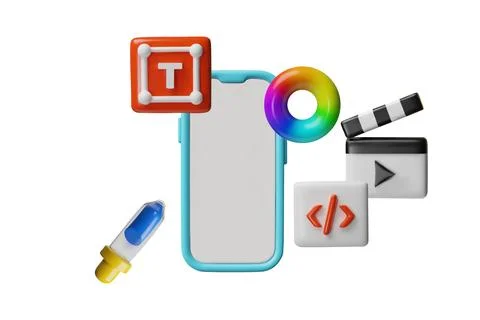 3D ui, ux user software interface vector design, smartphone, text tool, film イラスト素材