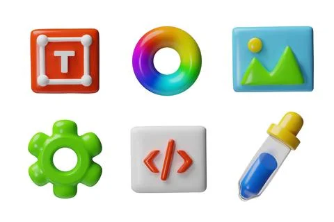 3D ui, ux user software and app interface vector set, gear, color wheel and Stock Illustration