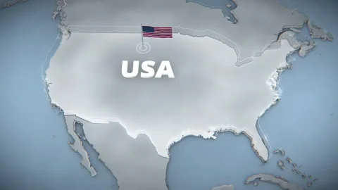 3D United States Map Animation With Flag And Text For Broadcast News Stockbeeldmateriaal 335237316