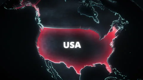 3D United States Map with Red Glowing Highlight and Text Stockbeeldmateriaal 335715994