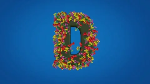 3D Uppercase Letter D Moving with Floral Design on Blue Background Stock Footage 280105690
