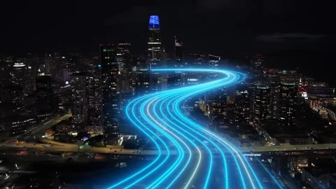 3D Urban Data Visualization and Digital Twin City at Night Stock Footage 337192666