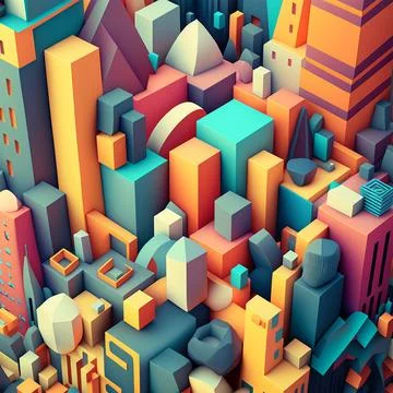 3d urban shape background. Random colorful mosaic. Hyper detailed Stock Illustration