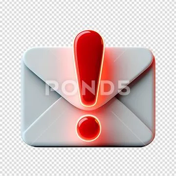 3d urgent email alert with red exclamation mark PSD Template
