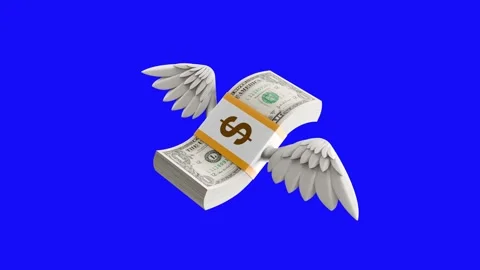 3D US Dollar Stack with Flapping Wings on Blue Screen Stock Footage 282285468