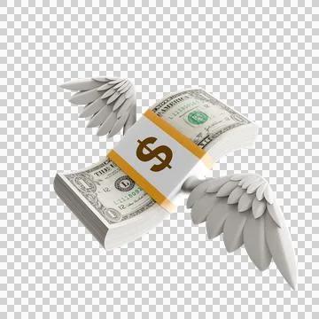 3D US Dollar Stack with Wings (PNG Background) Stock Illustration