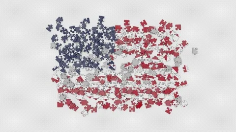 3D USA flag assembled from a puzzle Stock Footage 260409210
