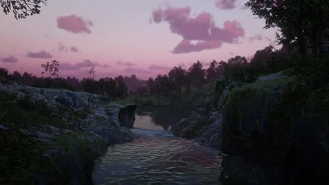 3D. USA. Michigan. Waterfall. Sunset Stock Footage 282051553