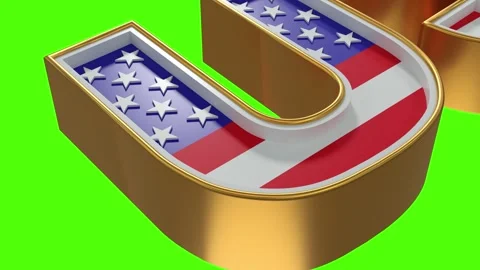3D USA text scrolling diagonally - green background and separate alpha channe Vidéo 305470366