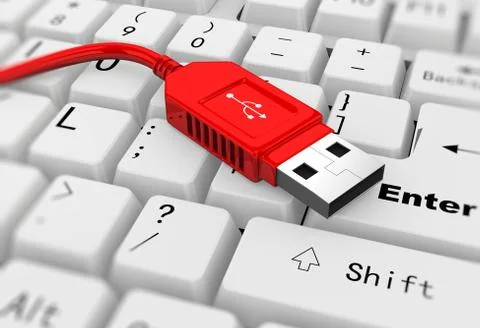 3d usb connector on keyboard Illustrazione stock