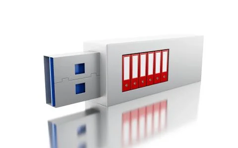 3d USB drive with data folders Stock Illustration