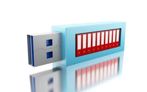 3d USB drive with data folders Stock Illustration