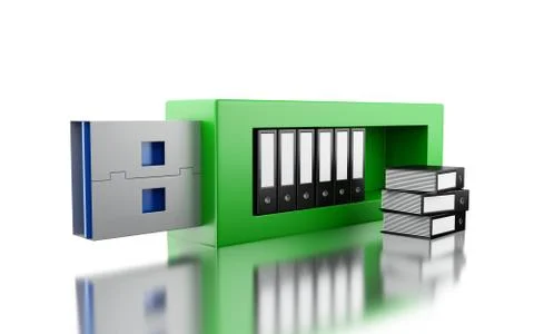 3d USB drive with data folders Stock Illustration