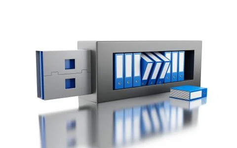 3d USB drive with data folders Stock Illustration