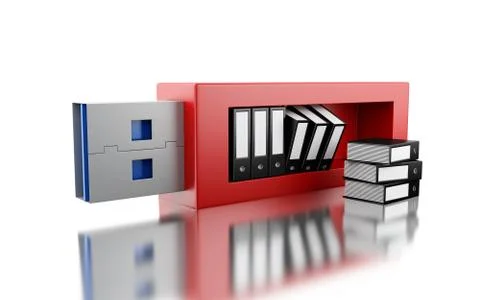 3d USB drive with data folders Stock Illustration