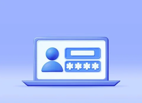 3D User Login Form Page in Laptop. Illustrazione stock