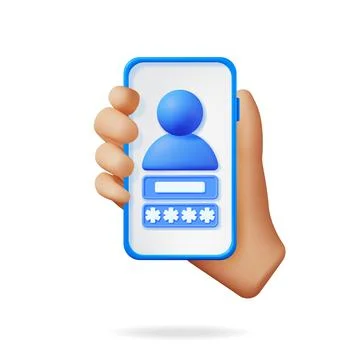 3D User Login Form Page in Smartphone in Hand Stock Illustration