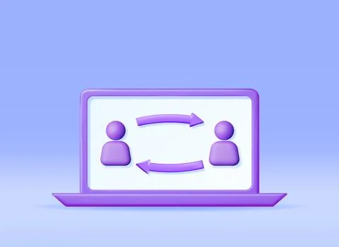 3D User Sync or Switch Symbol in Laptop. Stock Illustration