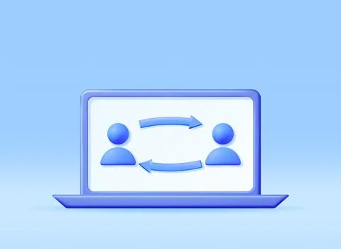 3D User Sync or Switch Symbol in Laptop. Stock Illustration