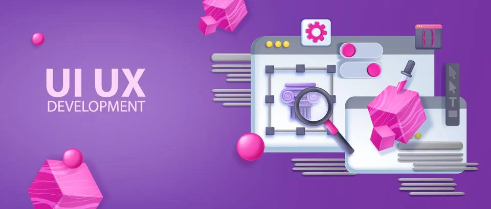 3D UX design banner, browser screen, UI web page, vector program interface Illustrazione stock