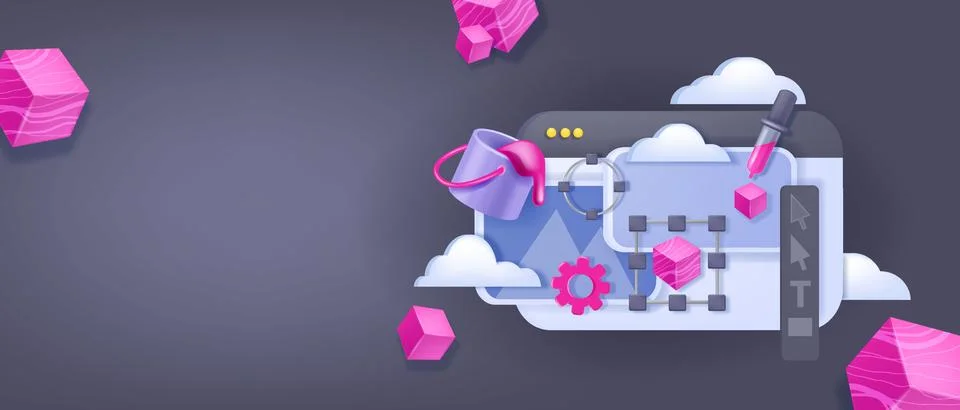 3D UX design banner, vector UI web page, program interface concept 스톡 일러스트