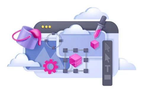 3D UX design, vector UI web icon program interface concept, cartoon window Stock Illustration