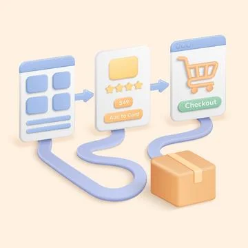 3D UX Flow for Online Store Checkout Ilustração Stock