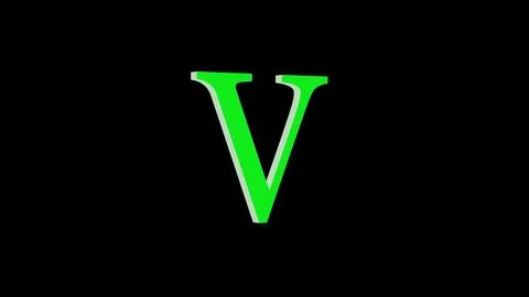 3d V letter logo loopable green color black background Illustrazione stock