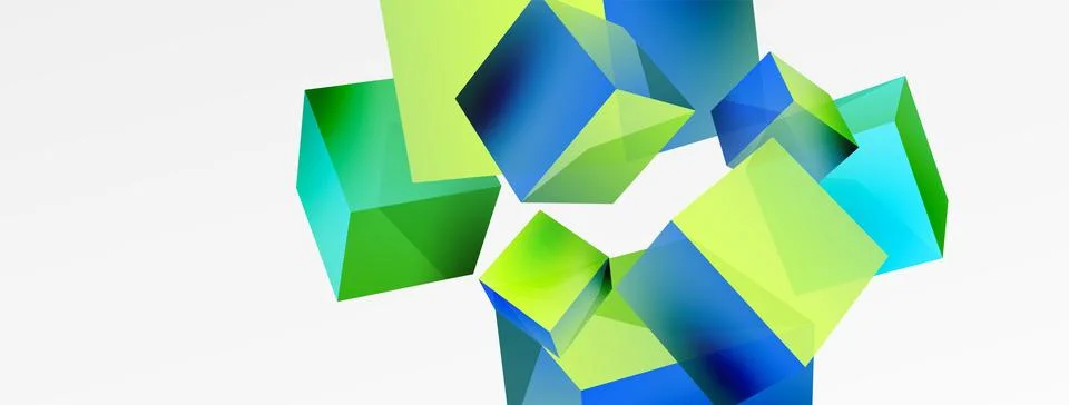 3d vector abstract background. Flying cubes composition. Trendy techno business Stock Illustration