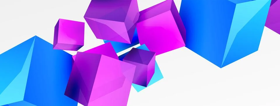 3d vector abstract background. Flying cubes composition. Trendy techno business Stock Illustration