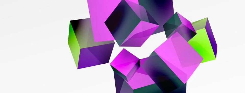 3d vector abstract background. Flying cubes composition. Trendy techno business Stock Illustration