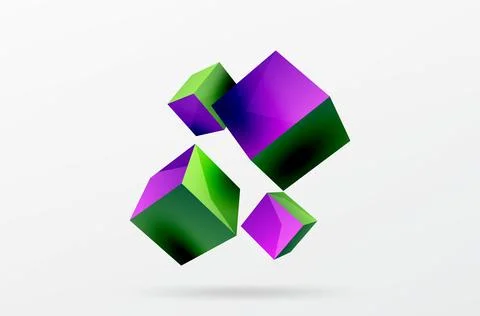 3d vector abstract background. Flying cubes composition. Trendy techno business Stock Illustration