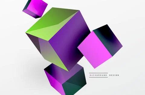 3d vector abstract background. Flying cubes composition. Trendy techno business 스톡 일러스트