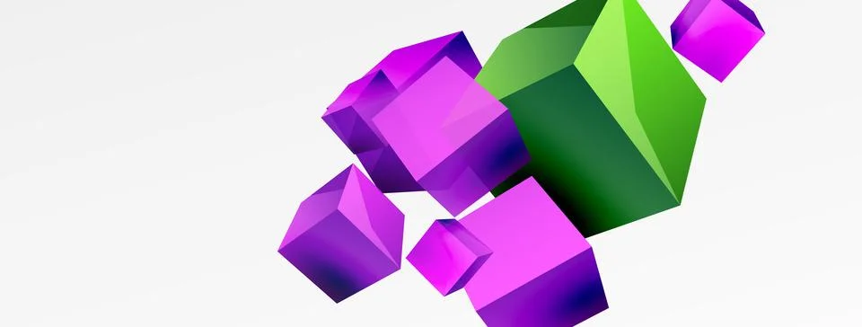 3d vector abstract background. Flying cubes composition. Trendy techno business Stock Illustration
