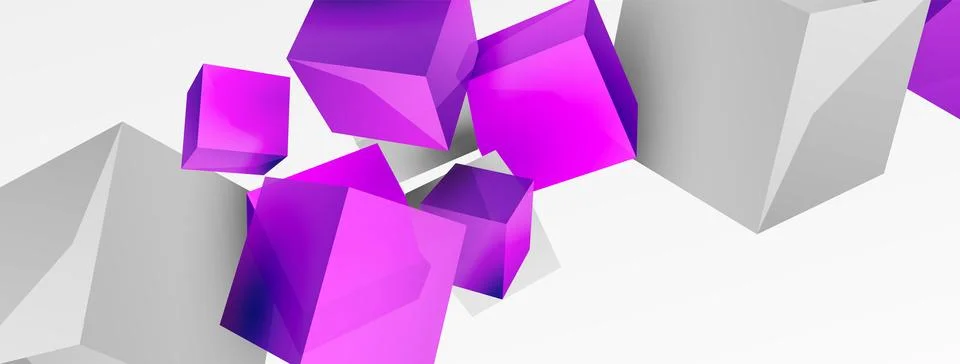 3d vector abstract background. Flying cubes composition. Trendy techno business Illustrazione stock