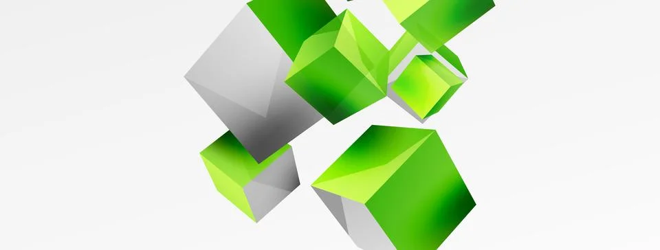 3d vector abstract background. Flying cubes composition. Trendy techno business Illustrazione stock
