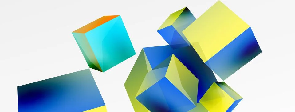 3d vector abstract background. Flying cubes composition. Trendy techno business Stock Illustration