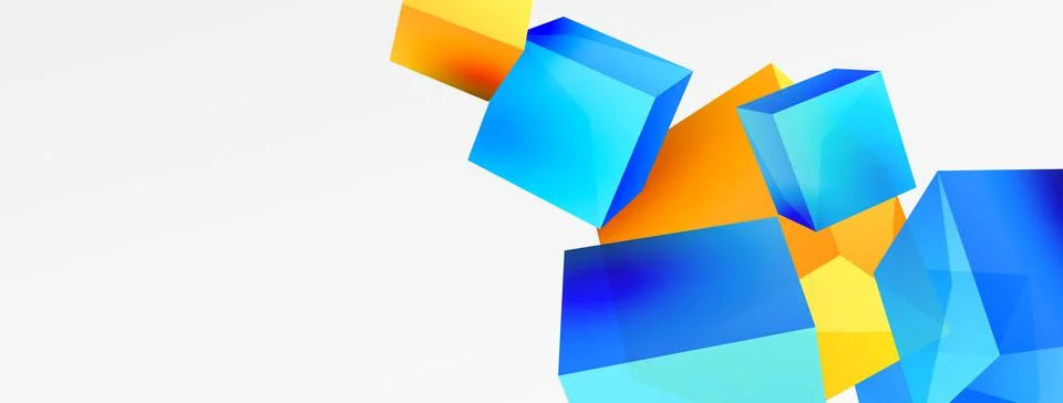 3d vector abstract background. Flying cubes composition. Trendy techno business Illustrazione stock