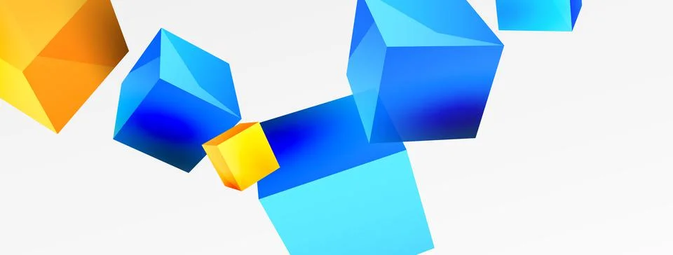 3d vector abstract background. Flying cubes composition. Trendy techno business Illustrazione stock