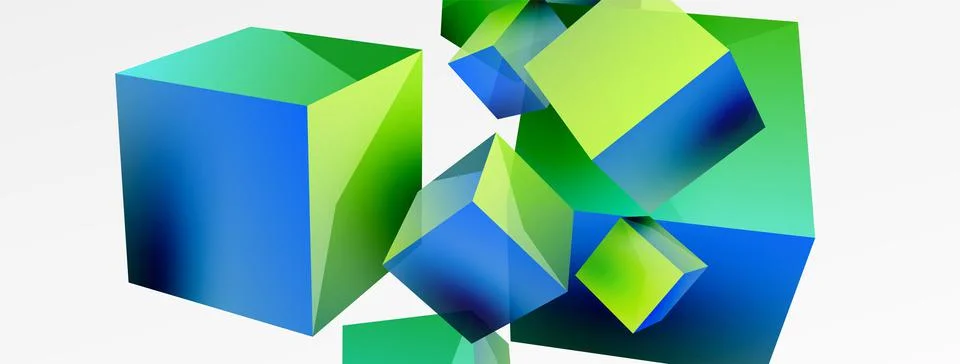 3d vector abstract background. Flying cubes composition. Trendy techno business Illustrazione stock