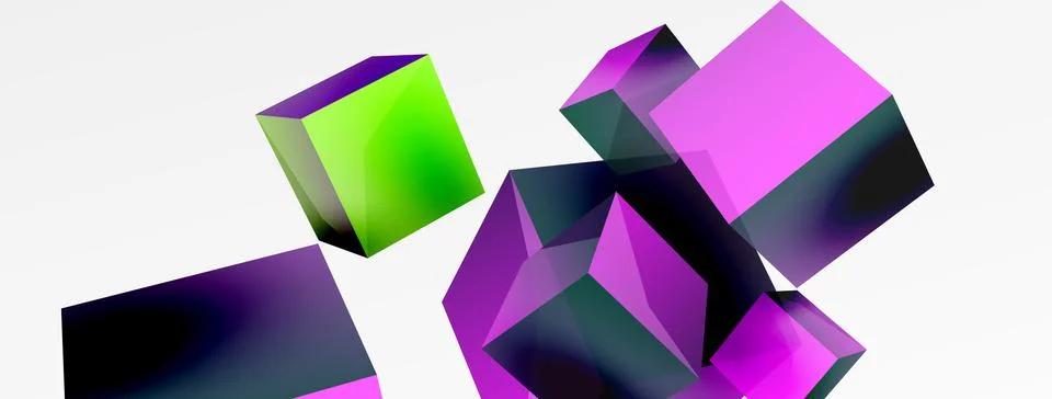 3d vector abstract background. Flying cubes composition. Trendy techno business Illustrazione stock