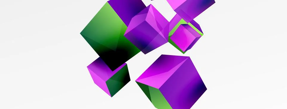 3d vector abstract background. Flying cubes composition. Trendy techno business Illustrazione stock