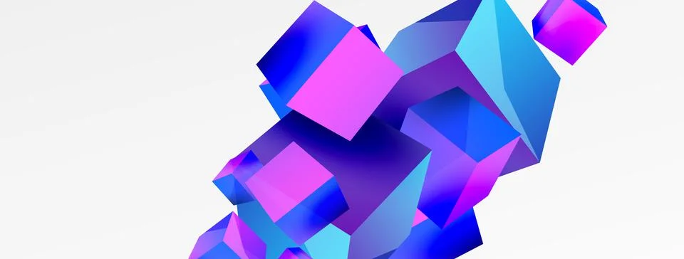3d vector abstract background. Flying cubes composition. Trendy techno business Illustrazione stock