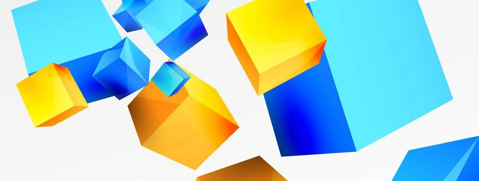 3d vector abstract background. Flying cubes composition. Trendy techno business Stock Illustration