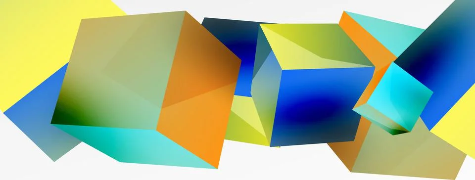 3d vector abstract background. Flying cubes composition. Trendy techno business Stock Illustration