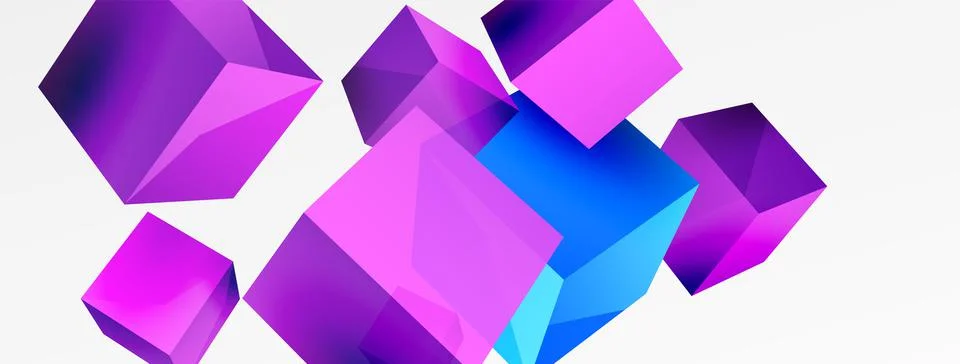 3d vector abstract background. Flying cubes composition. Trendy techno business Illustrazione stock