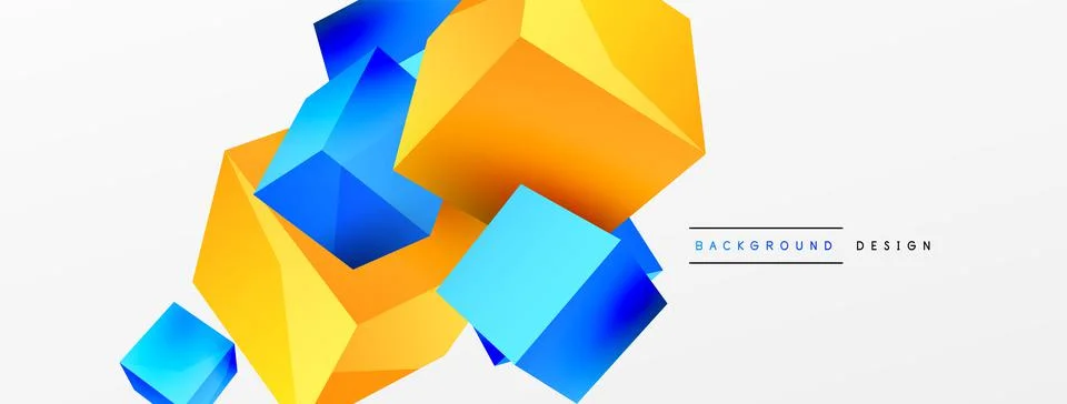 3d vector abstract background. Flying cubes composition. Trendy techno business Illustrazione stock