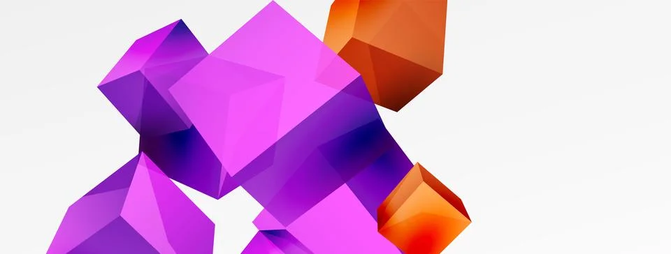 3d vector abstract background. Flying cubes composition. Trendy techno business Illustrazione stock