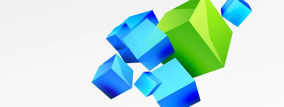 3d vector abstract background. Flying cubes composition. Trendy techno business Illustrazione stock