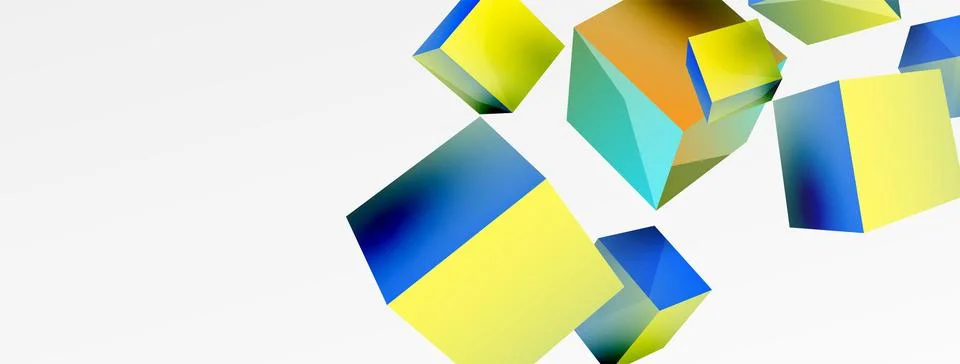 3d vector abstract background. Flying cubes composition. Trendy techno business Stock Illustration